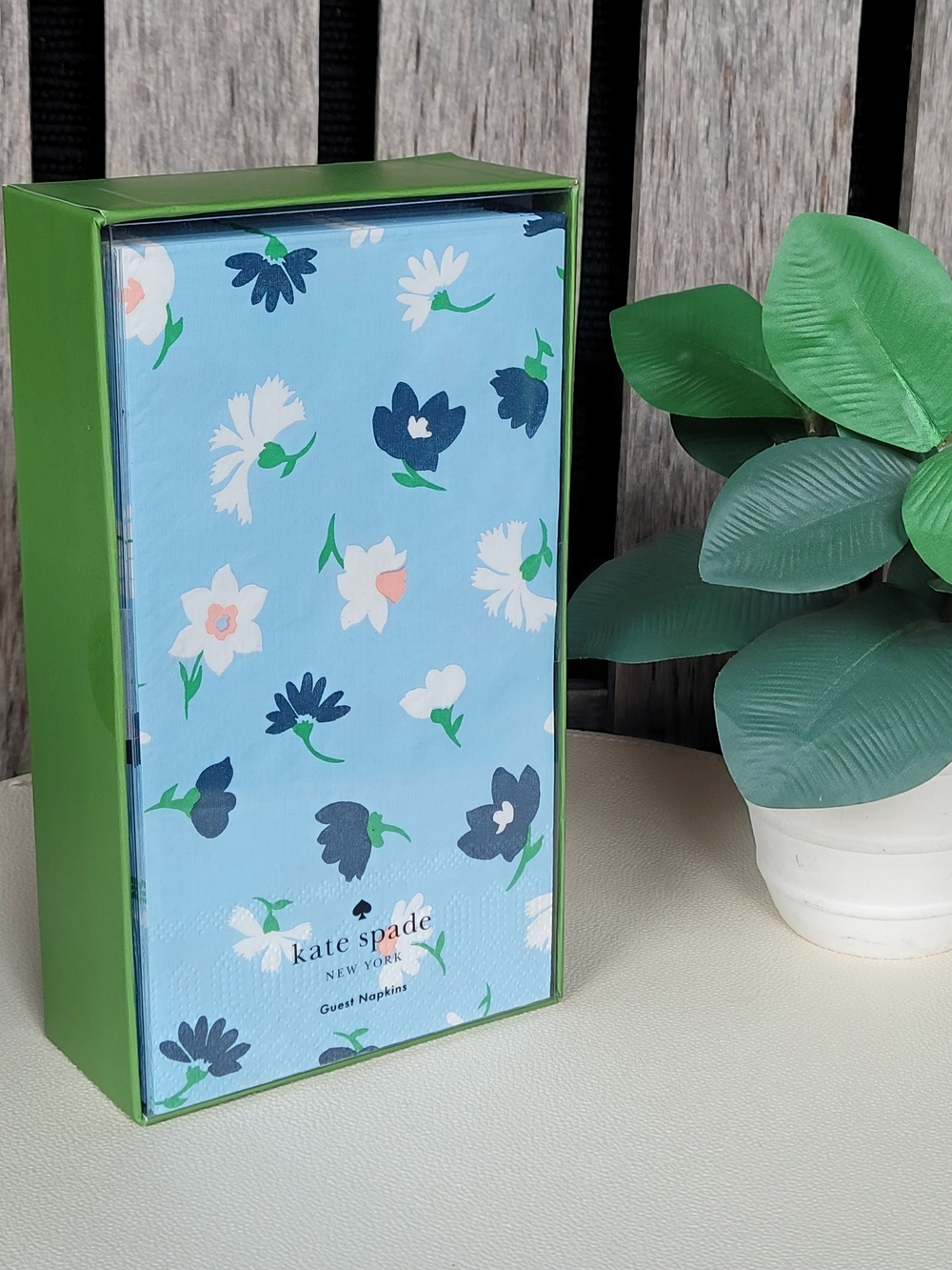 Kate Spade Blue Floral Waltz Guest Napkins with Navy and White Blooms